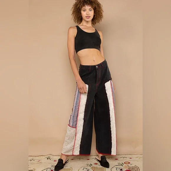 POL Wide Leg Patch-Work Pants - Picture 2 of 4